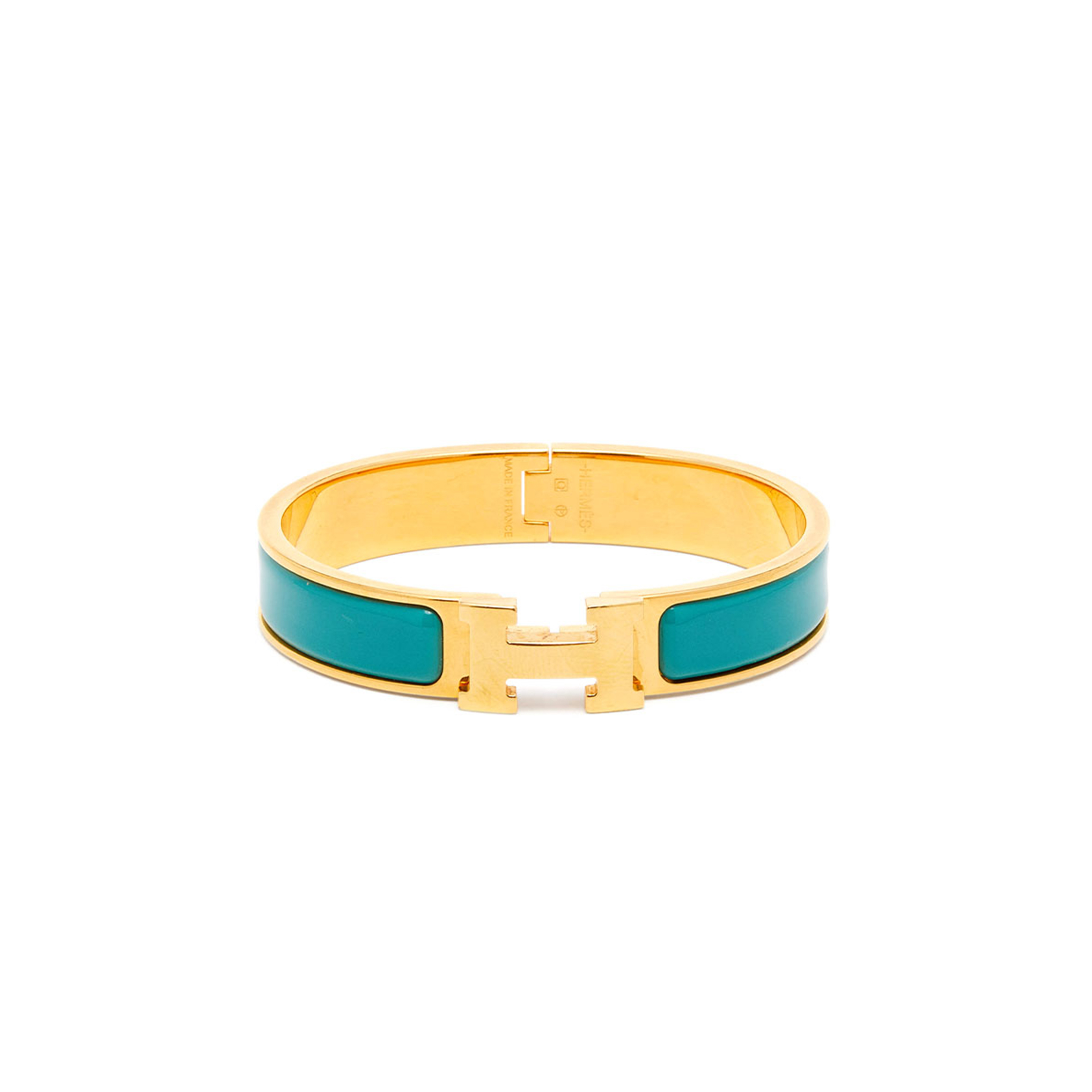 H**mes clic h turquoise enamel gold plated bracelet